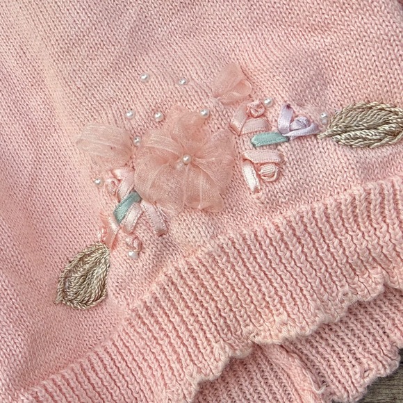 Vintage '90s Jantzen Classics Pink Embroidered Button Cardigan Sweater XL - Picture 3 of 4